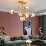 6 Light Semi Flush Mount Chandelier with Spherical Glass Shades for Bedroom Dining Room