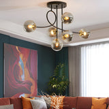 6 Light Semi Flush Mount Chandelier with Spherical Glass Shades for Bedroom Dining Room