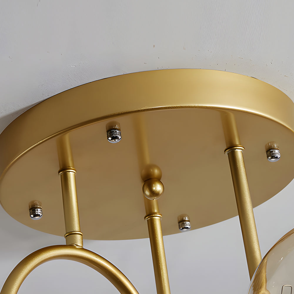 6 Light Semi Flush Mount Chandelier with Spherical Glass Shades for Bedroom Dining Room