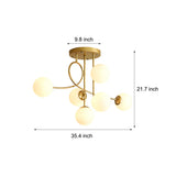 6 Light Semi Flush Mount Chandelier with Spherical Glass Shades for Bedroom Dining Room