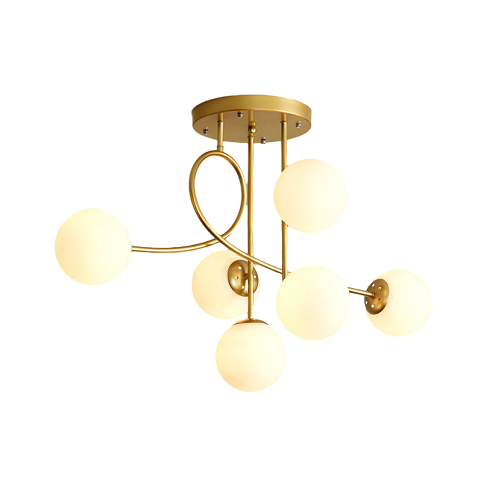 6 Light Semi Flush Mount Chandelier with Spherical Glass Shades for Bedroom Dining Room