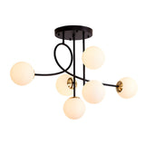6 Light Semi Flush Mount Chandelier with Spherical Glass Shades for Bedroom Dining Room