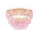 Pink Murano Glass Poliedri Geometric Flush Mount Ceiling Light with Gold Finish and LED Compatibility