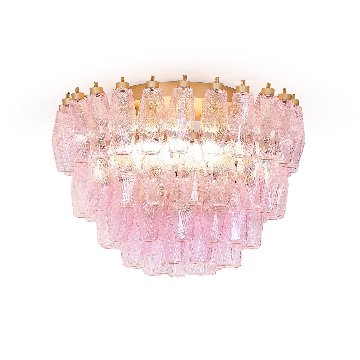 Pink Murano Glass Poliedri Geometric Flush Mount Ceiling Light with Gold Finish and LED Compatibility