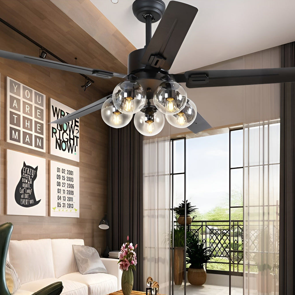 Modern 42 Inch Silent Nordic Flush Mount Ceiling Fan with 5 Lights and Remote Control