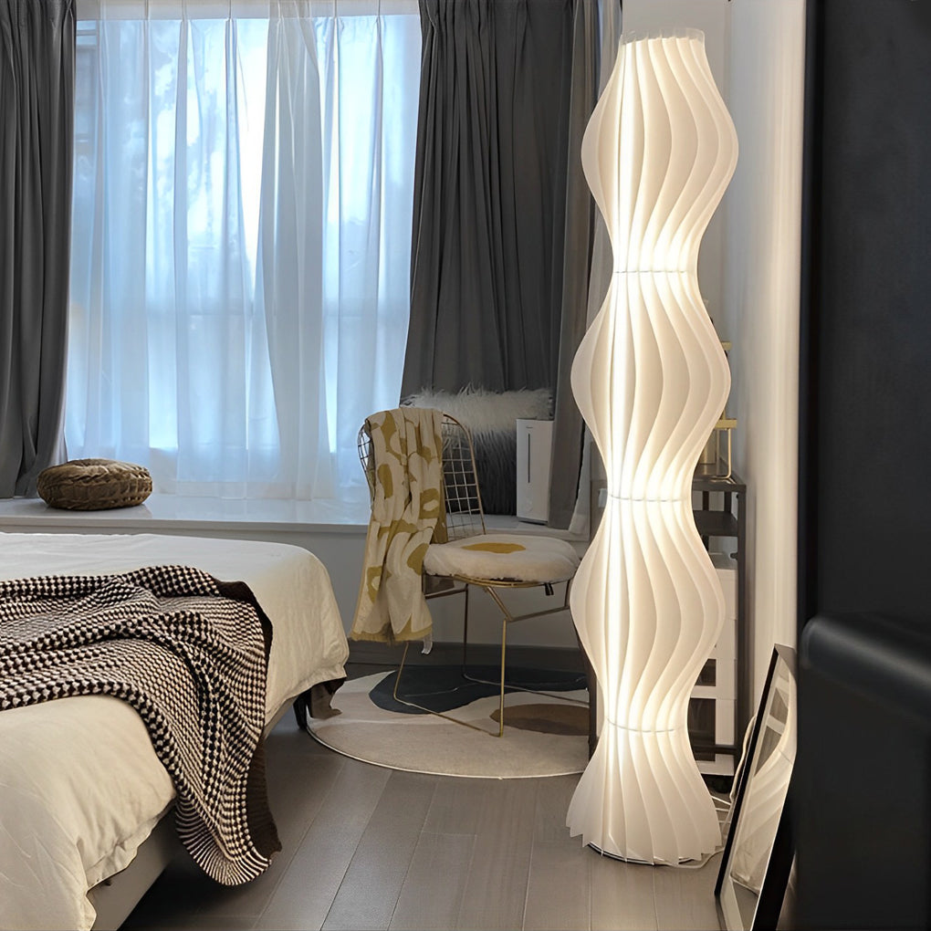 Sculptural Wavy LED Floor Lamp with White Acrylic Shades and Foot Pedal Control