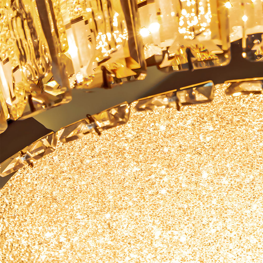 Modern Crystal Drum Flush Mount Ceiling Light Titanium Gold LED Chandelier with Quicksand Detail