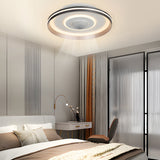 Modern Round Bladeless Ceiling Fan with Dimmable LED Light Flush Mount Low Profile Fixture