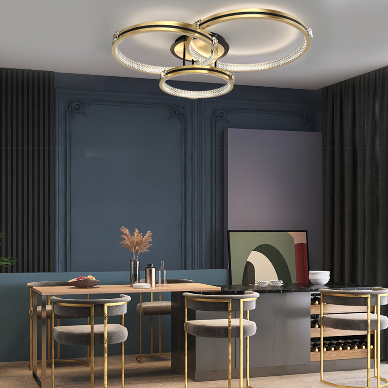 Modern Brushed Gold Circular Multi Ring LED Ceiling Light Fixture with 3 Step Color Dimming