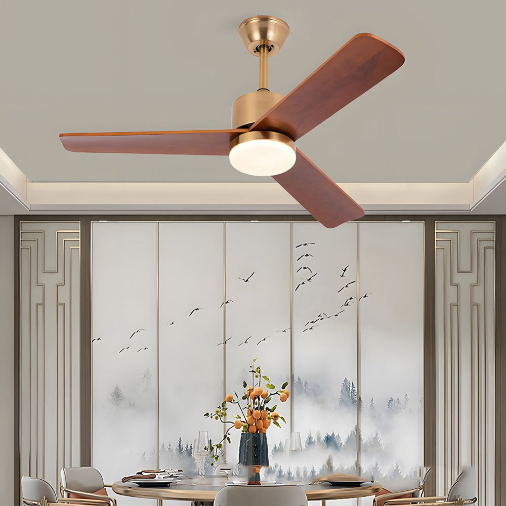 Modern 3 Blade Solid Walnut Wood Ceiling Fan with LED Light and 6 Speed Remote Control