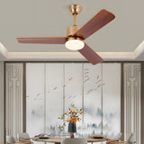 Modern 3 Blade Solid Walnut Wood Ceiling Fan with LED Light and 6 Speed Remote Control