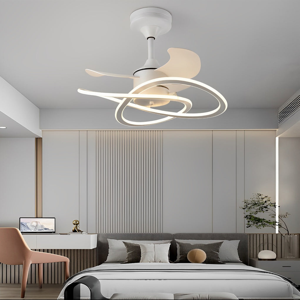 Modern Waves Flower Bladeless Ceiling Fan with LED Lighting Mute Timing Nordic Creative Chandelier Fan