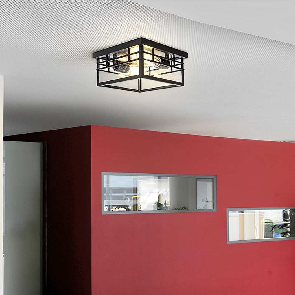 Modern Rustic Black Waterproof Outdoor Flush Mount Ceiling Light for Garden and Terrace