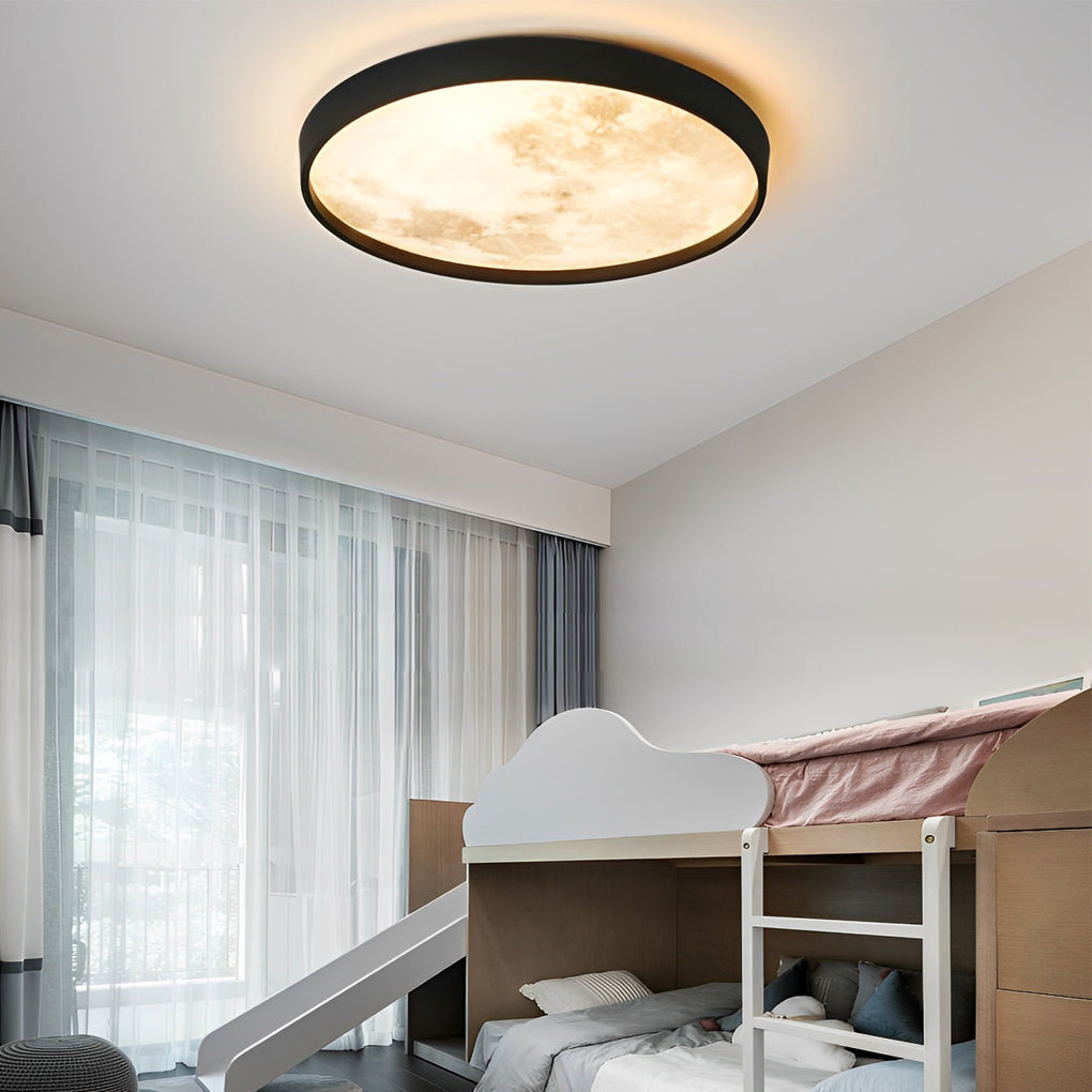Circular Moon Inspired LED Ceiling Light Modern Flush Mount with Adjustable Color