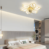 Modern Flower Design Low Profile Ceiling Fan with 3 Color Dimming LED Light for Bedroom and Living Room