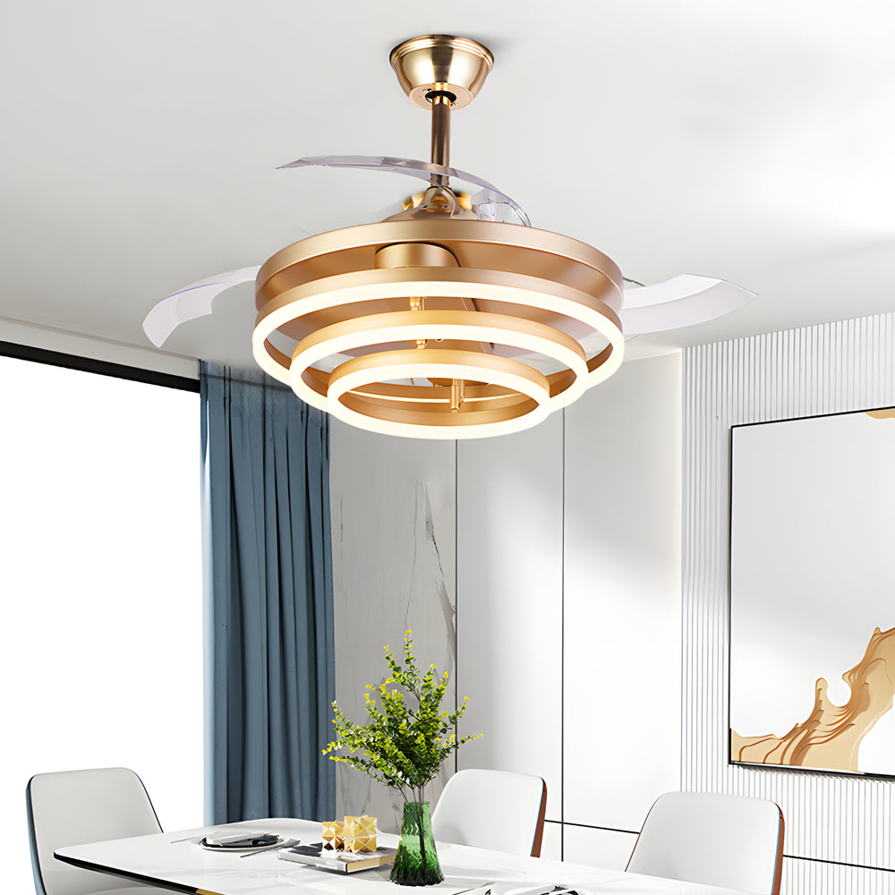 Modern Retractable Blade Ceiling Fan with 3 Color LED Light and Remote Control for Living Room