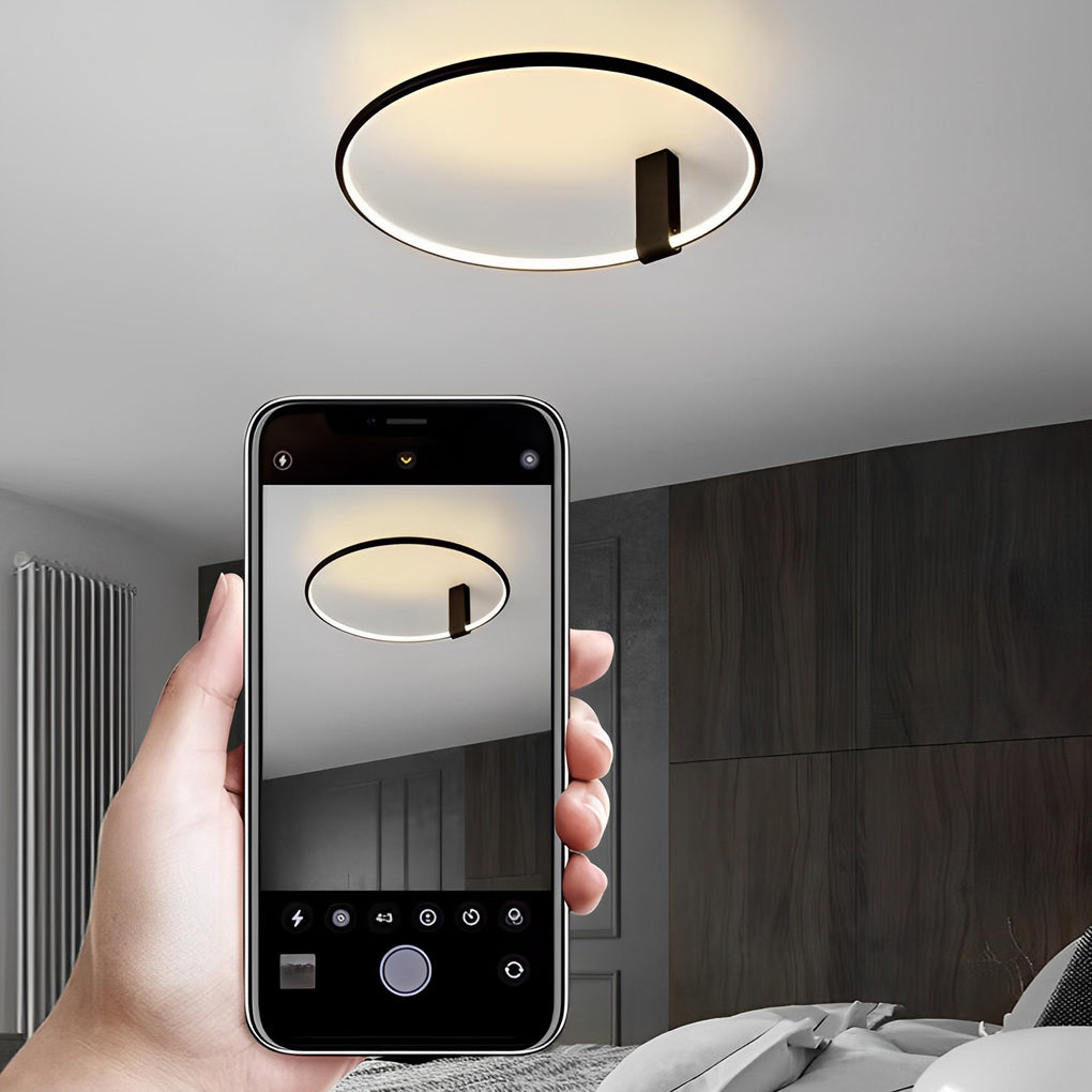 Modern Black Round Adjustable LED Ceiling Light with 3 Step Color Dimming for Bedroom