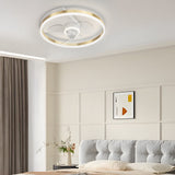 Modern Round Flush Mount Ceiling Fan with Silent LED Light and Three Step Dimming Design