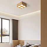 Modern Japanese Wood Cube LED Spotlight Flush Mount Ceiling Light for Aisle and Bedroom