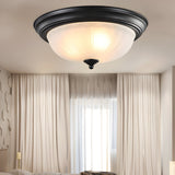 American Vintage Semi Flush Mount Ceiling Light with Round Glass Shade and Iron Frame for Bedroom