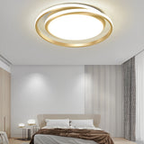 Modern Gold Circular LED Flush Mount Ceiling Lamp Dimmable with Remote Control for Living Room
