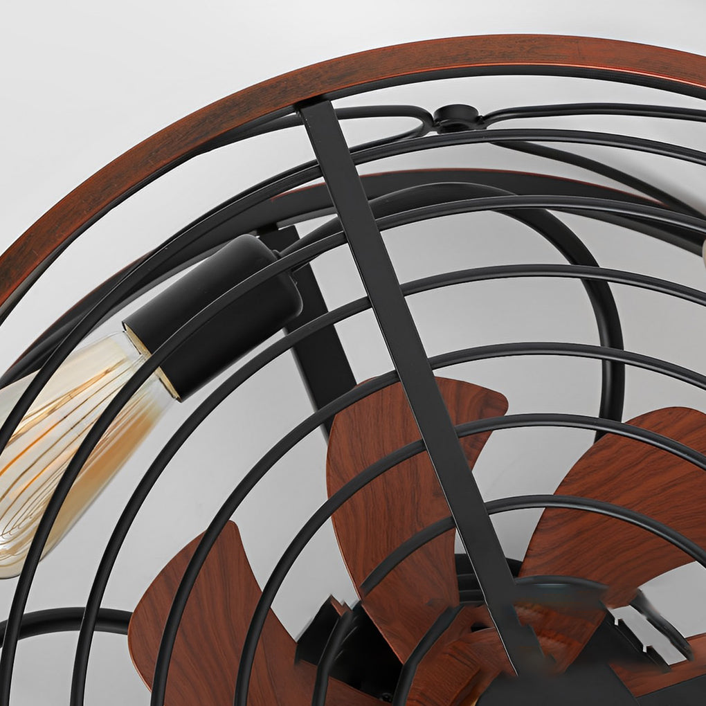 Industrial Metal Bladeless Ceiling Fan with Light Silent Low Profile Flush Mount Cage Fan Lamp