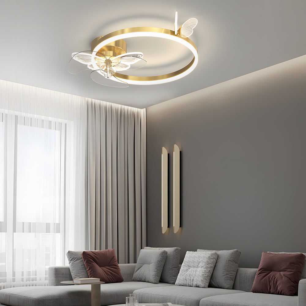 Modern Acrylic Butterfly Ring LED Ceiling Fan with 3 Step Dimming Mute Motor