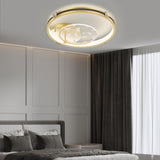Modern Gold Feather Pattern Round LED Ceiling Lamp with Three Color Dimming Modes