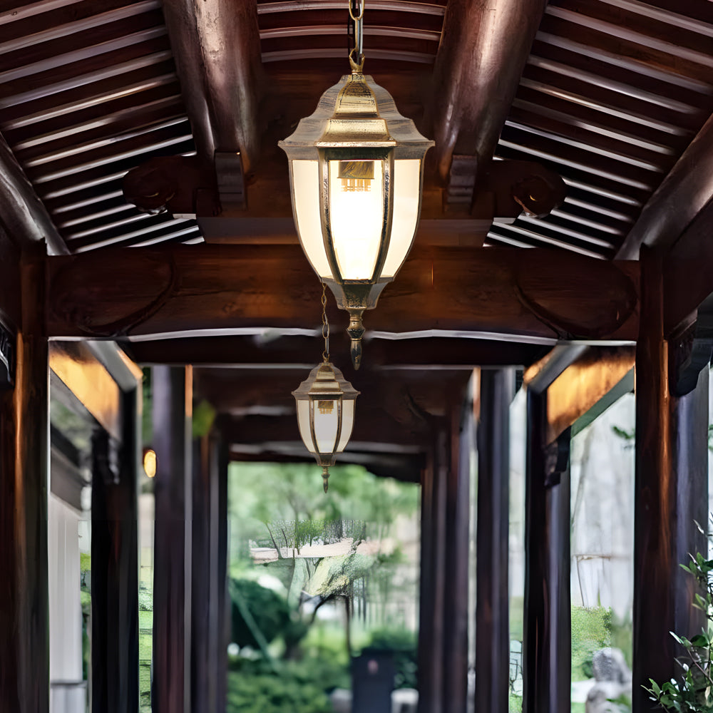 European Style Outdoor Aluminum Pendant Light Waterproof Glass Hanging Chandelier for Garden Porch