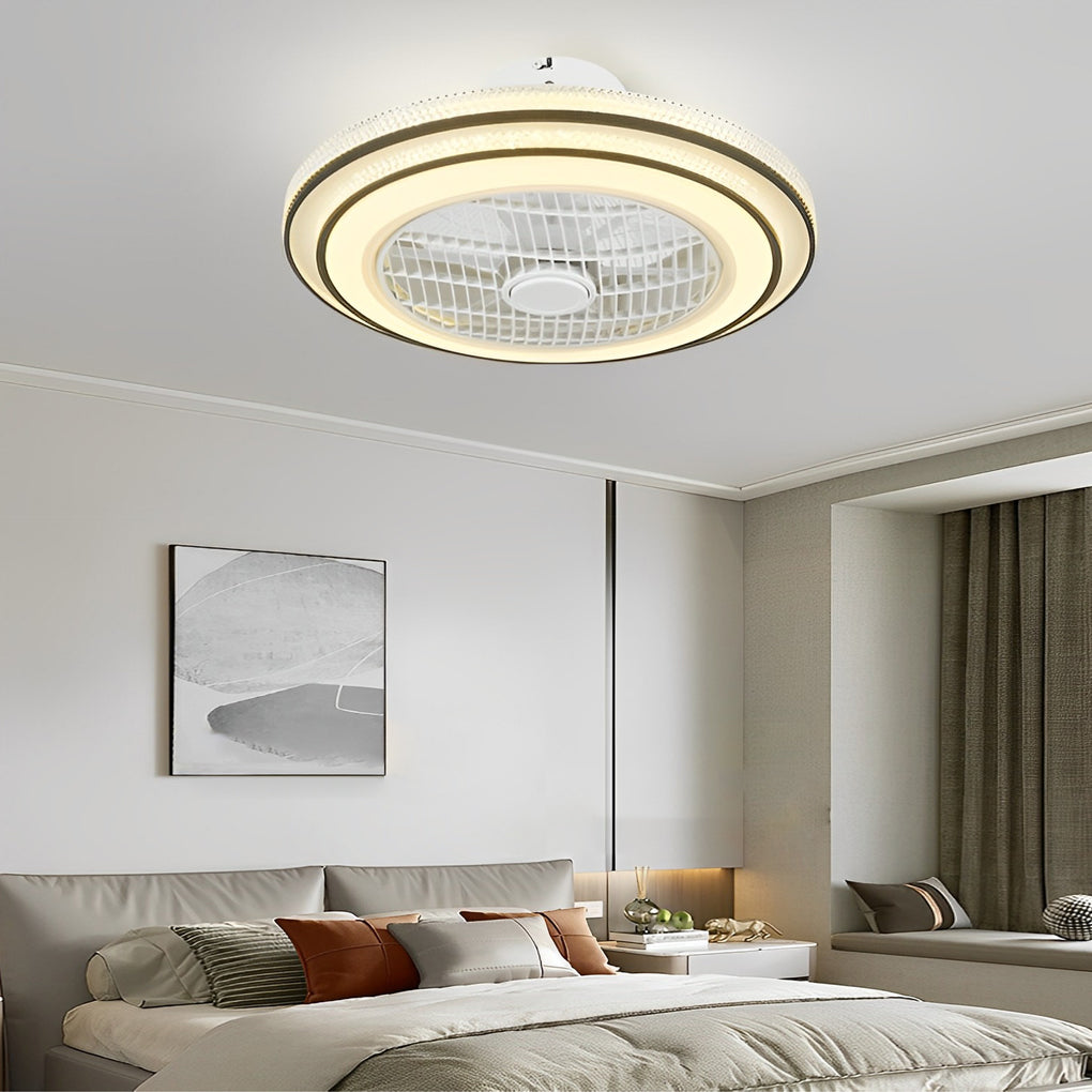 20 Inch Modern Bladeless Ceiling Fan with LED Light Quiet Flush Mount Enclosed Fan for Low Ceilings