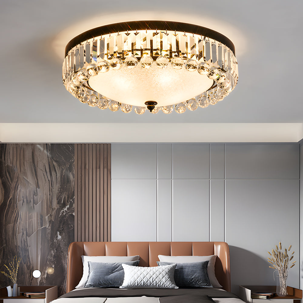 Modern Round Crystal LED Ceiling Light Luxury American Style Flush Mount Lamp with Dimming