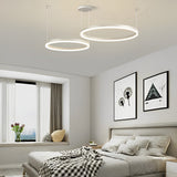 Modern White Circular Rings LED Chandelier with 3 Step Dimming and Adjustable Lighting
