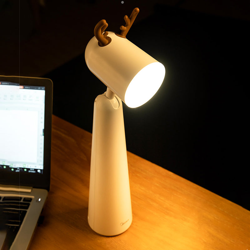Modern White Antler LED Desk Lamp with USB Rechargeable Battery and Warm Night Light