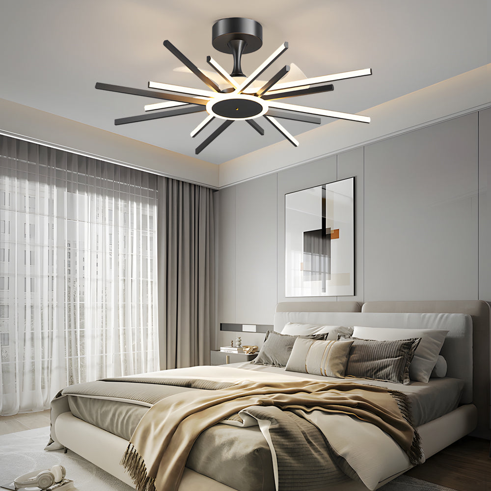 Modern Spiral LED Ceiling Fan with Dimmable Light Fixture and Silent Motor in Black and Gold