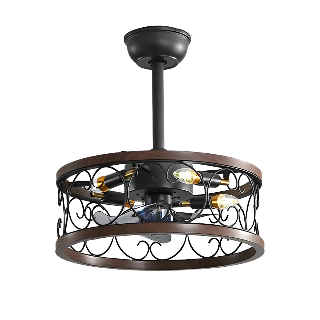 Retro Bladeless Ceiling Fan with 3 Color Dimmable LED Light and Remote Control