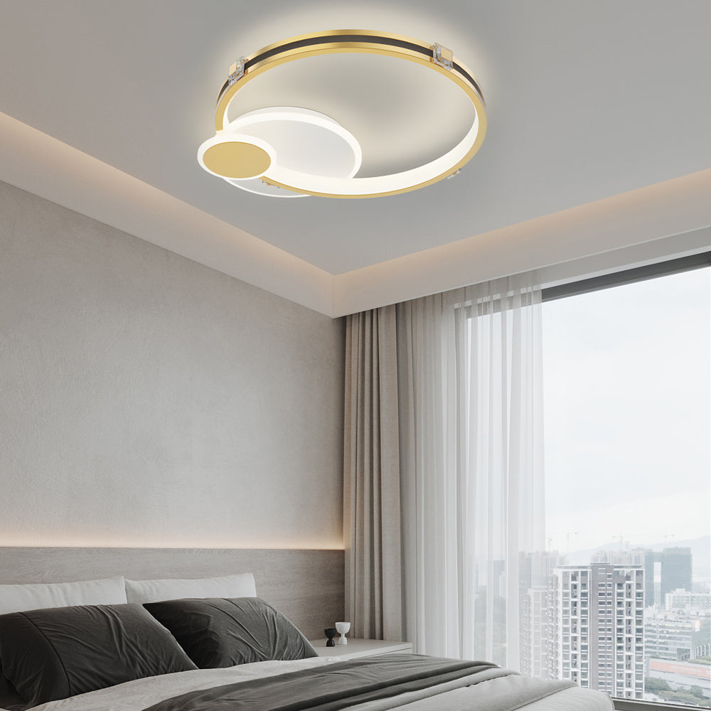 Modern Gold Geometric Round LED Ceiling Light with Three Step Dimming Flush Mount Fixture