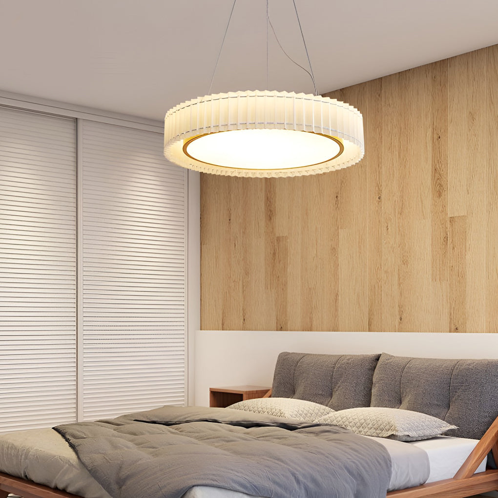 Nordic Style Pleated Fabric LED Chandelier Modern Gold Flush Mount Ceiling Light for Bedroom