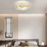 Modern 2 Ring LED Flush Mount Ceiling Fan with 3 Step Dimming for Bedroom Kitchen