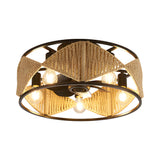 20 Inch Rustic Hemp Rope Woven Caged Ceiling Fan with Light 6 Speed Remote Control for Bedroom