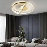 Modern Gold LED Ceiling Light with Crystal and Leather Detail 3 Step Dimming Round Flush Mount Fixture