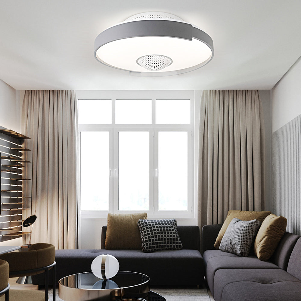 Modern Round Bladeless Ceiling Fan with Integrated Dimmable LED Light and 6 Speed Motor
