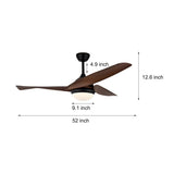 52 Inch Rustic Industrial Ceiling Fan with Wood Finish Blades and 6 Speed DC Motor