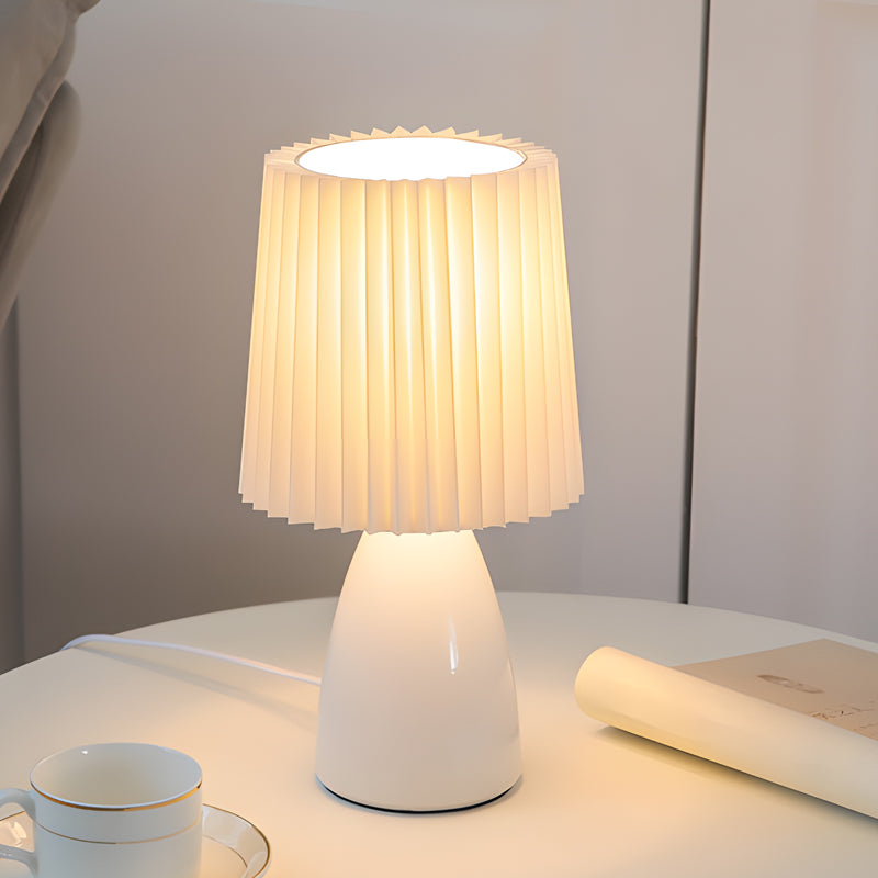 Modern 12 Inch Pleated Shade Glass Table Lamp with 3 Step Dimming and USB Power