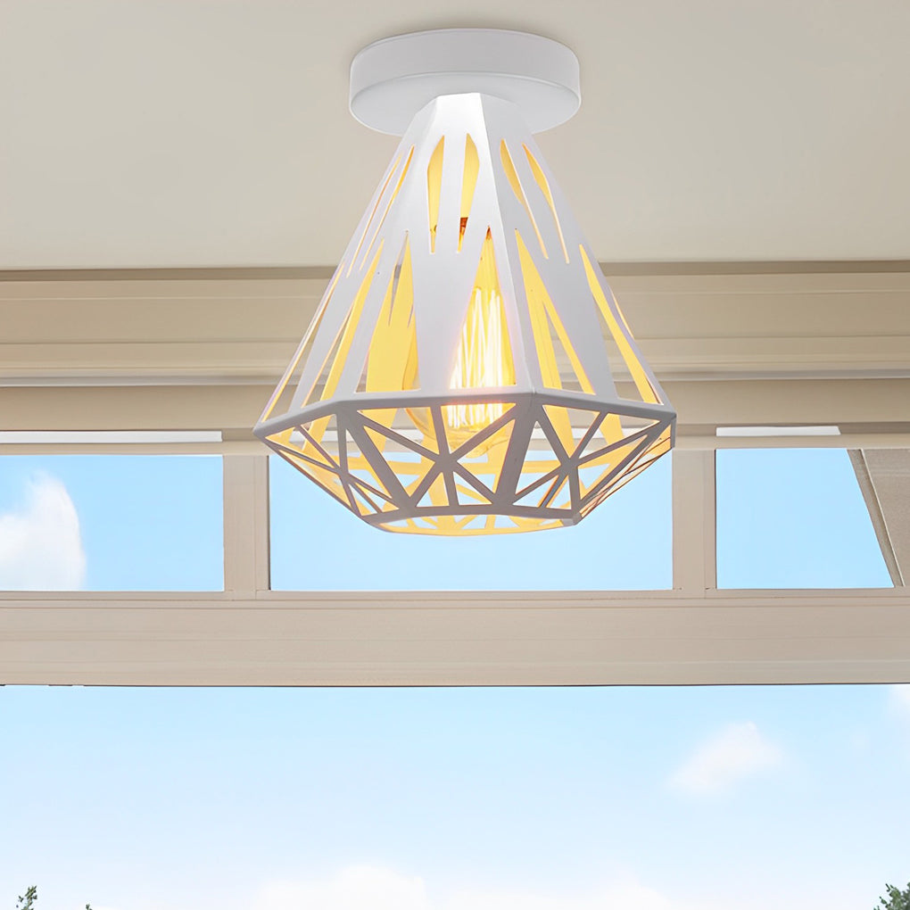 Modern Industrial Metal Cage LED Flush Mount Ceiling Light for Hallway and Entryway