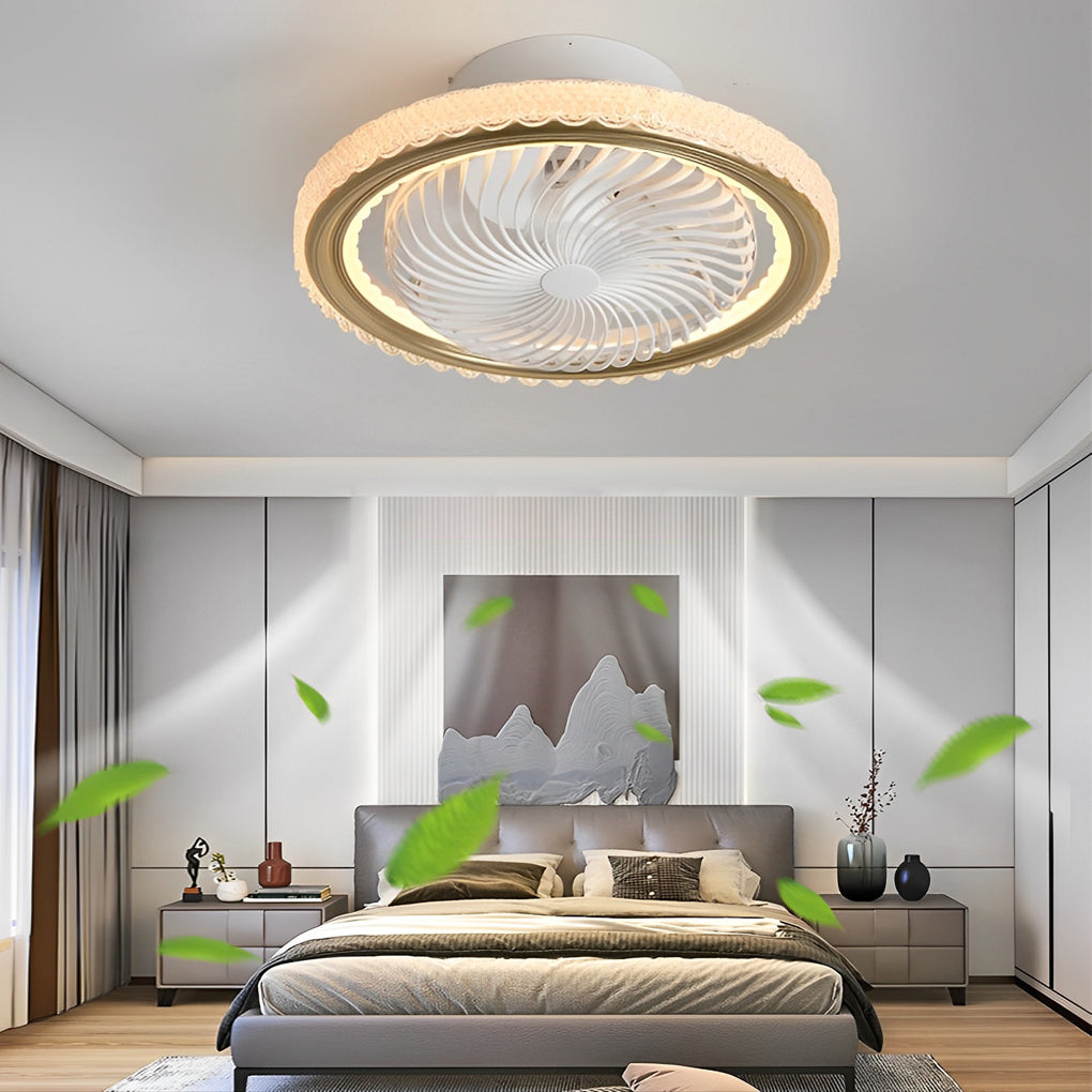 Modern Flush Mount Bladeless Ceiling Fan with Dimmable LED Light and Silent Motor