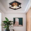 Vintage Square Iron Flush Mount Ceiling Light Retro Industrial Black Metal Fixture
