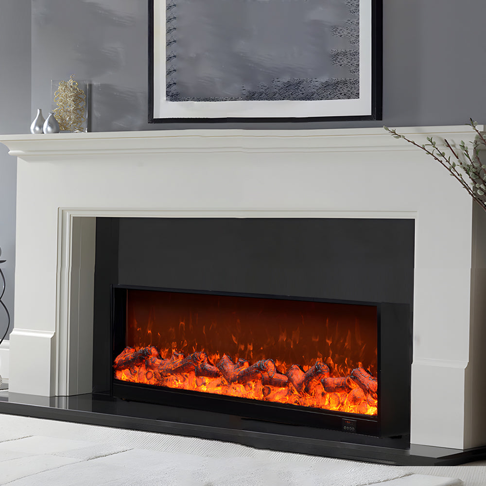 Modern Black Recessed Electric Fireplace with Remote Control and Adjustable Flame Brightness