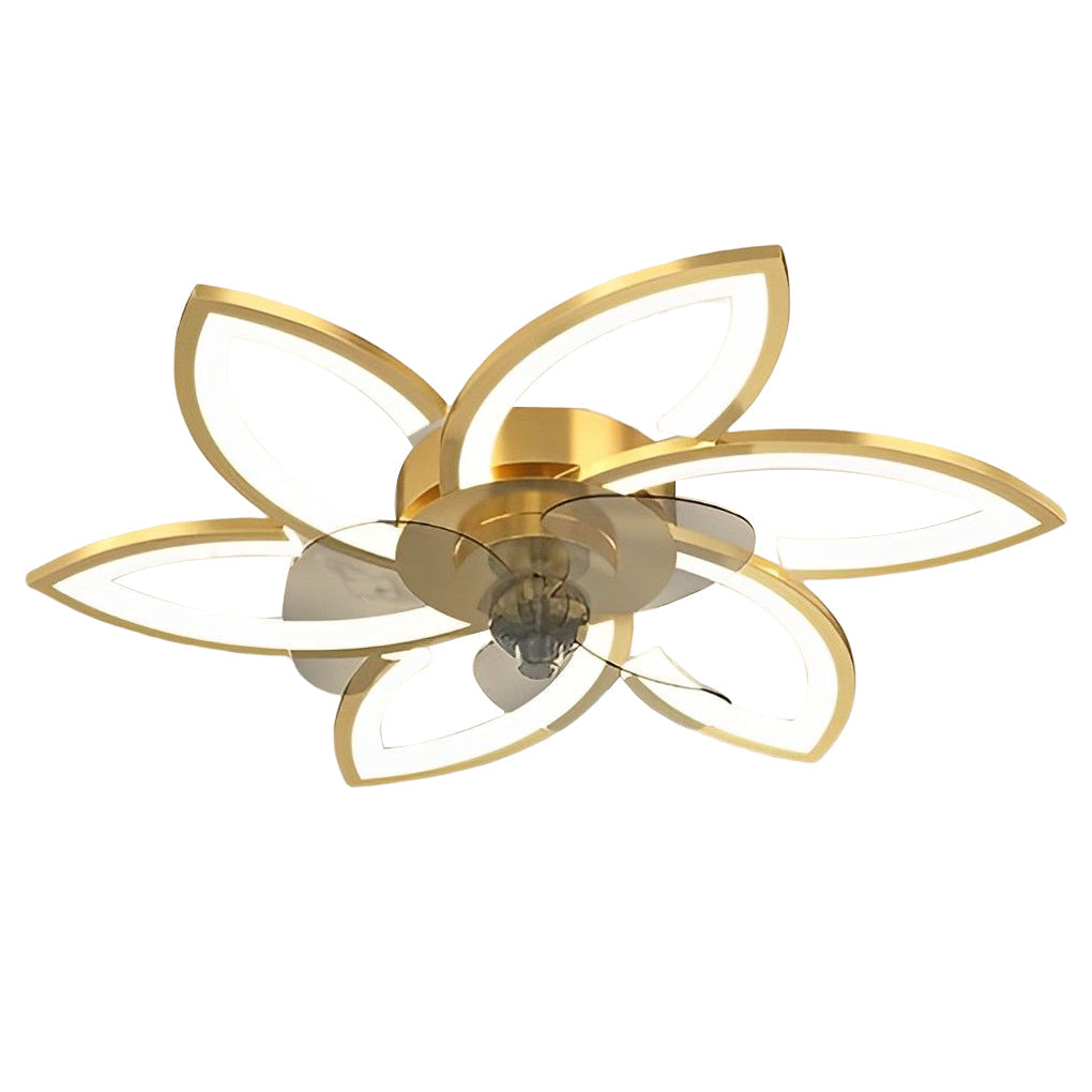 Modern Flower Flush Mount LED Ceiling Fan Smart Dimmable Low Profile Lighting for Bedroom