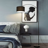 Modern Adjustable Arc Floor Lamp with Marble Base and Fabric Drum Shade for Living Room Reading