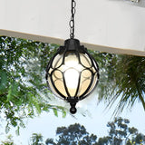 Retro Glass Globe Outdoor Pendant Light Waterproof Aluminum Exterior Chandelier for Porch and Garden
